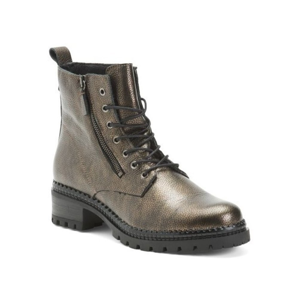 Metallic Leather Combat Boots Black Women Size EU 36 US 6 - Picture 2 of 16